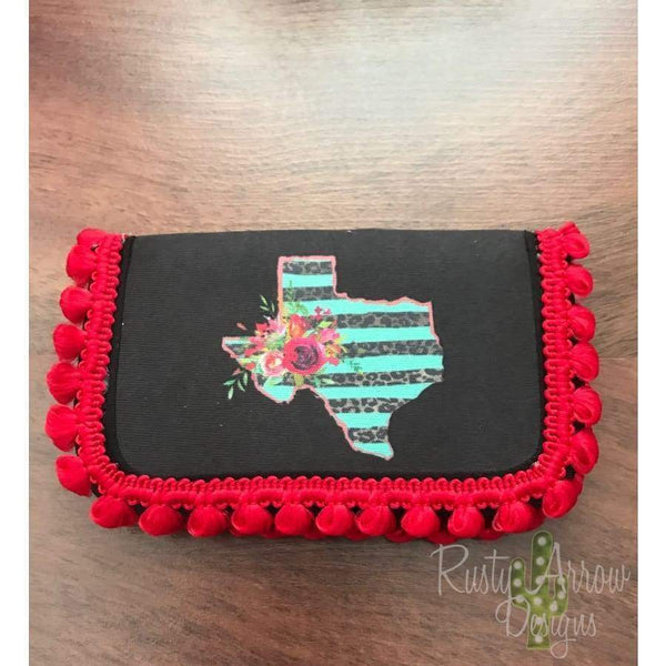 Key Chain Wallet - Black w/ Red Cheetah Texas