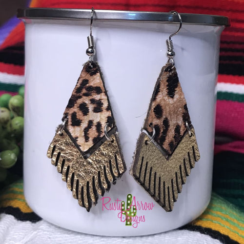 Leather Leopard Fringe Ear Rings