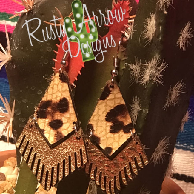 Leather Leopard Fringe Ear Rings