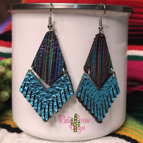 Leather Metallic Turquoise Serape Fringe