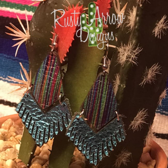 Leather Metallic Turquoise Serape Fringe