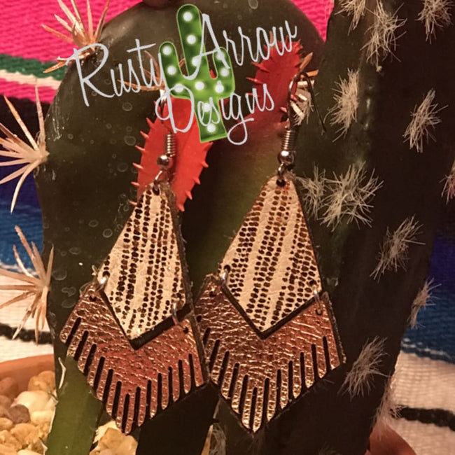 Leather Rose Gold Rain Fringe Ear Rings