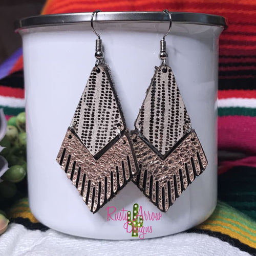 Leather Rose Gold Rain Fringe Ear Rings