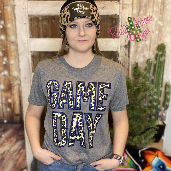 Leopard Game Day Blue Glitter