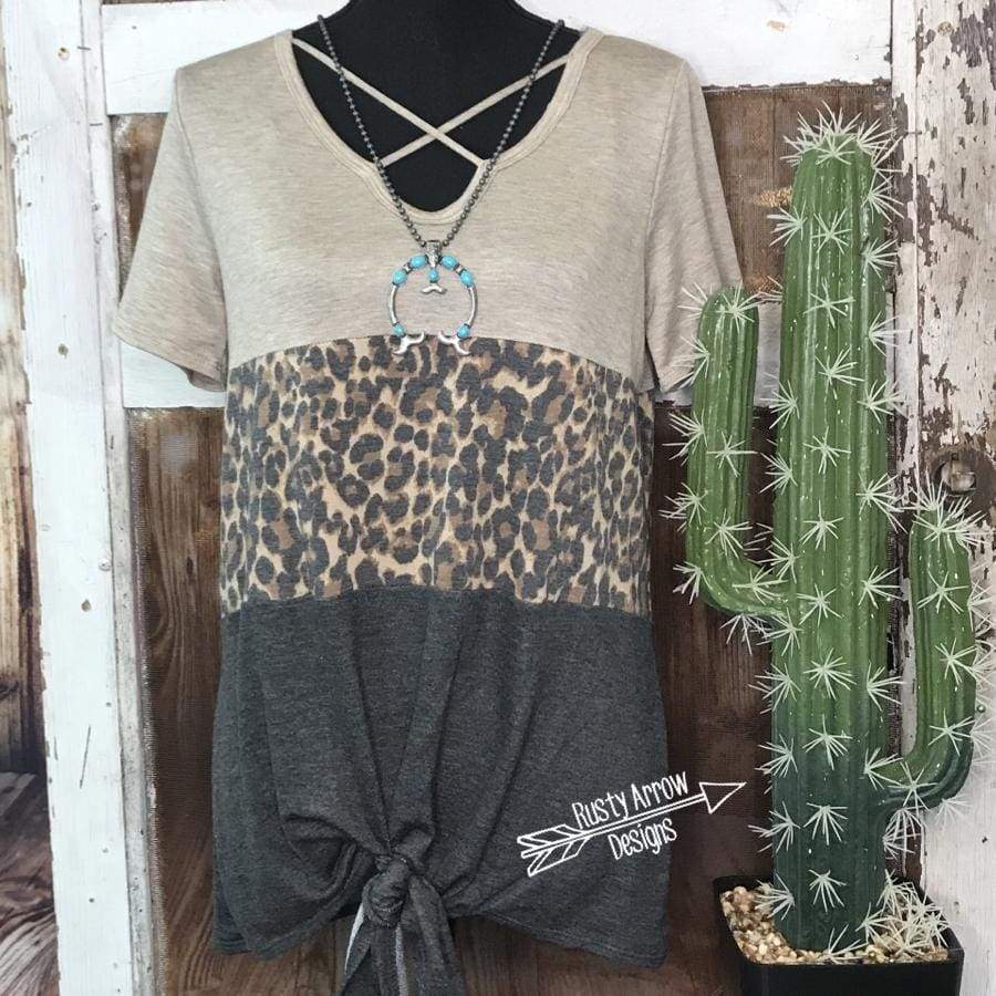 Leopard print top crisscross V neck