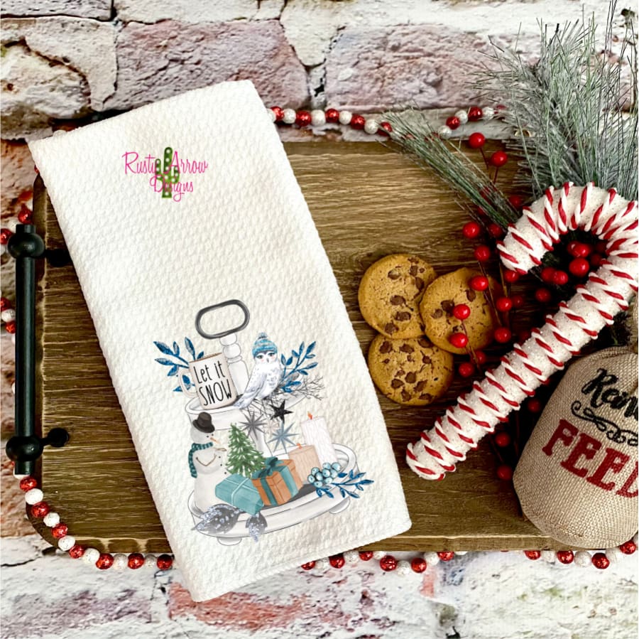 Let it Snow Blue Waffle Weave Tea Towel