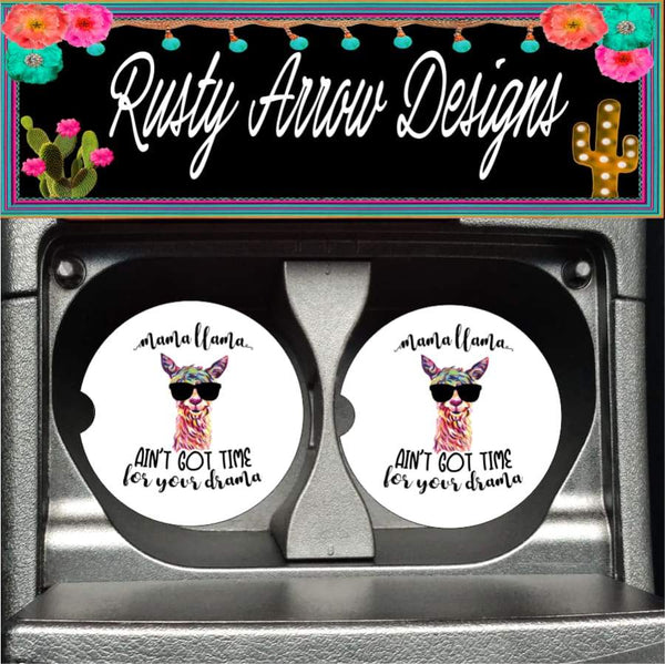 Llama Drama Set of 2 Car Coasters - Car Coasters