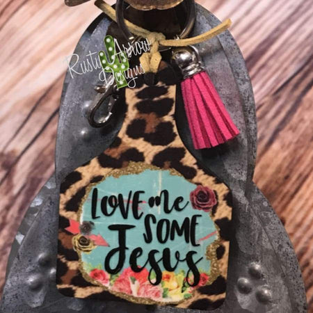 Serape Cow Livestock Ear Tag Key chain