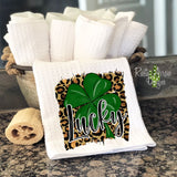 Lucky Cheetah Clover Pot Waffle Weave Tea Towel