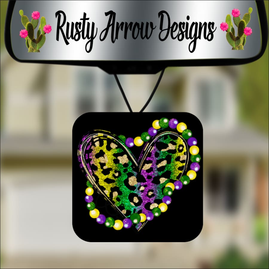 Mardi Gras Cheetah Heart Square Air Freshener
