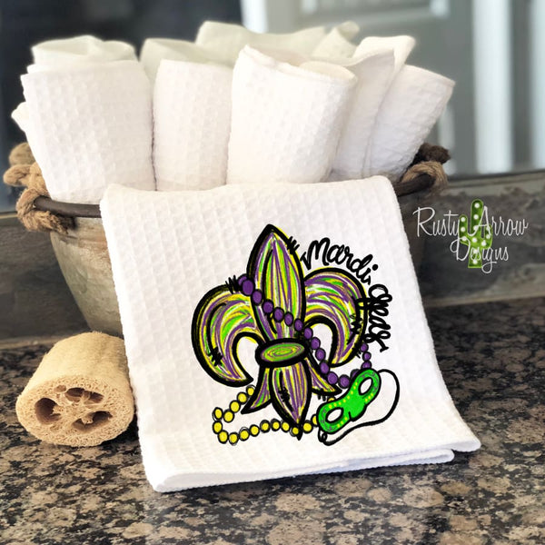 Mardi Graz Waffle Weave Tea Towel