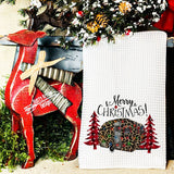Merry Christmas Cheetah Camper Waffle Weave Tea Towel
