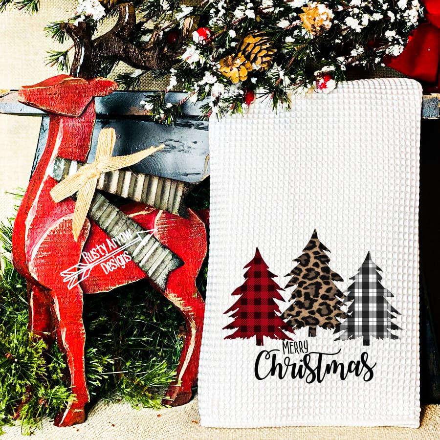 Merry Christmas Trees Waffle Weave Tea Towel