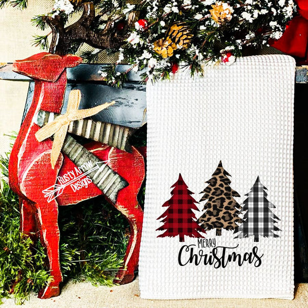 Merry Christmas Trees Waffle Weave Tea Towel