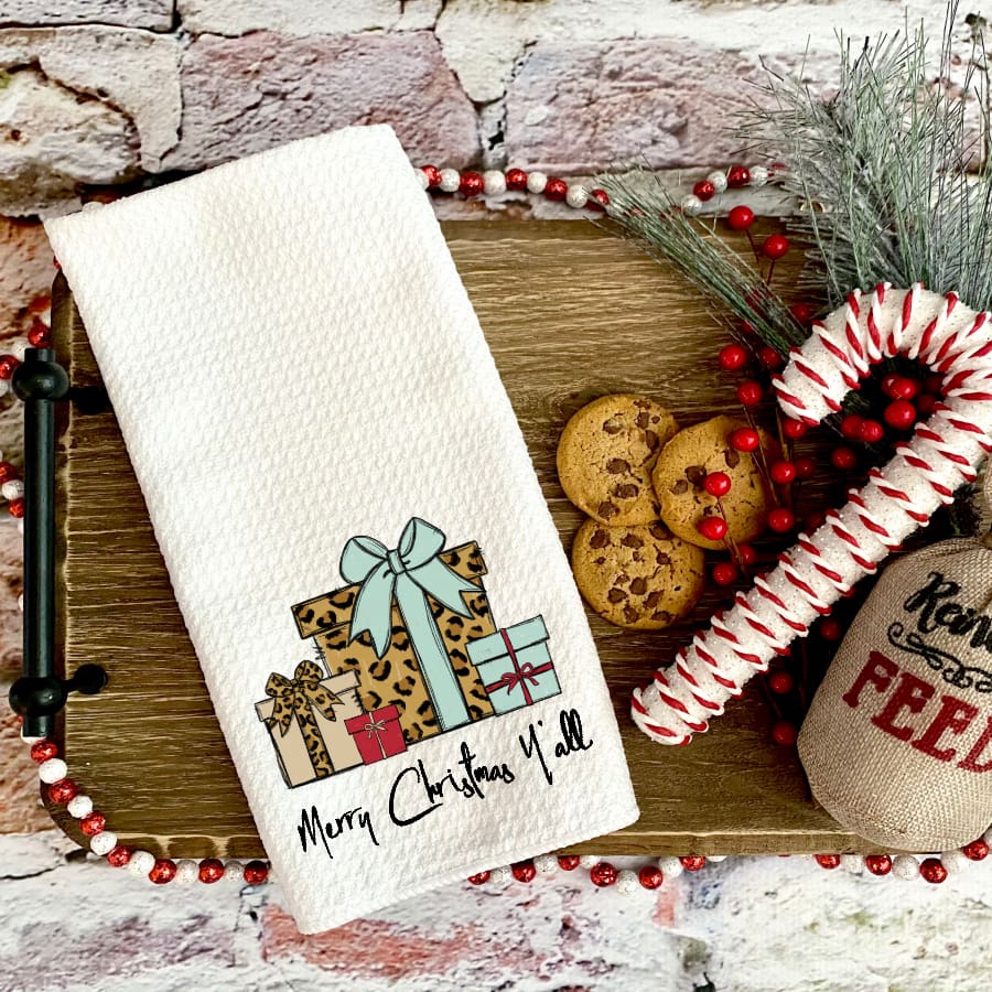 Merry Christmas Y'all Waffle Weave Tea Towel