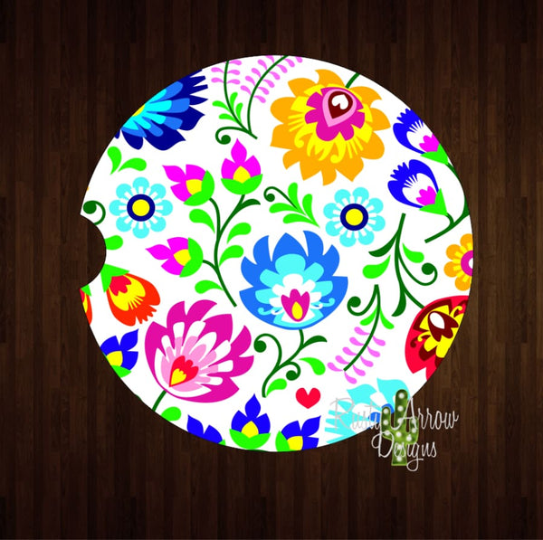 Mexico Flowers Set of 2 Car Coasters - Car Coasters