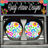 Mexico Flowers Set of 2 Car Coasters - Car Coasters