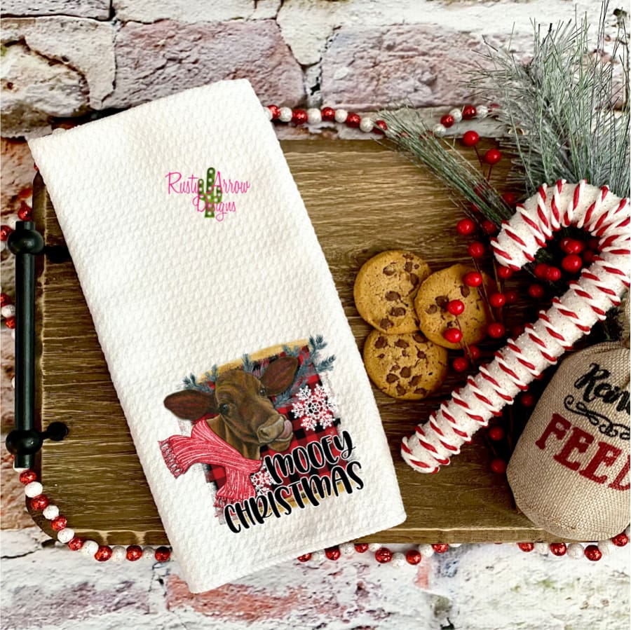 Mooey Christmas Waffle Weave Tea Towel