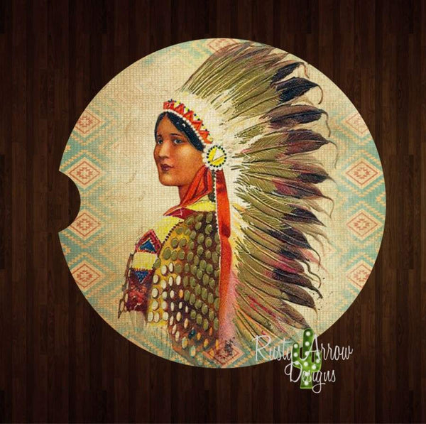 Native Lady Set of 2 Car Coasters - Car Coasters