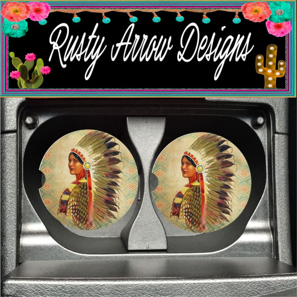 Native Lady Set of 2 Car Coasters - Car Coasters