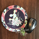 Neon Cactus w Red Bloom 8 Neoprene Round Mouse Pad - Mouse Pad