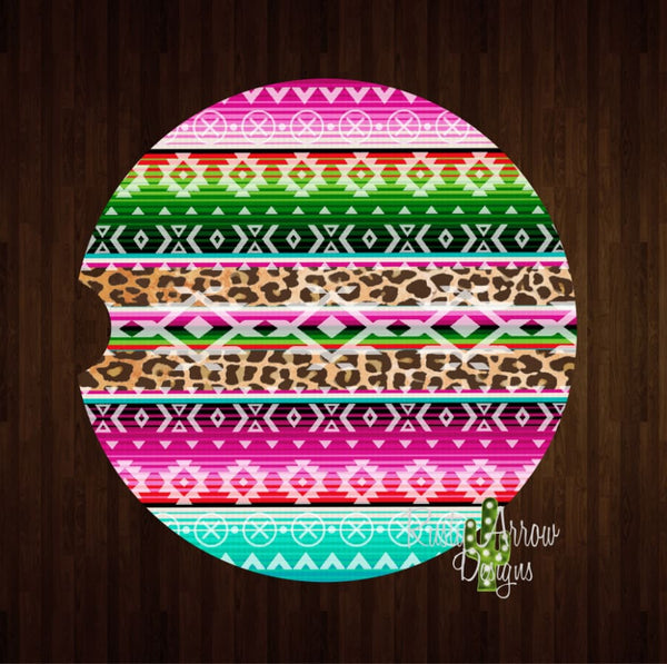 Neon Serape Set of 2 Car Coasters - Car Coasters