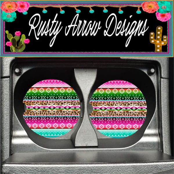 Neon Serape Set of 2 Car Coasters - Car Coasters