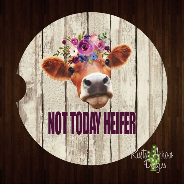 Not Today Heifer Barnwood Set of 2 Car Coasters - Car Coasters