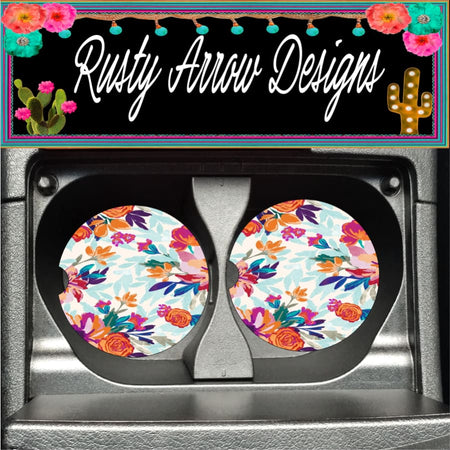 Sugar Skull Black Set of 2 Car Coasters