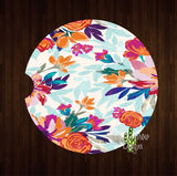 Orange and Pink Boho Floral Set of 2 Car Coasters - Car Coasters