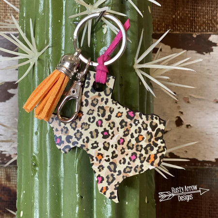 Watercolor Cheetah Texas Key Chain