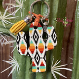 Orange and Turquoise Aztec Cactus Key Chain