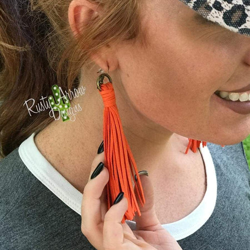 Orange Leather Fringe Earrings