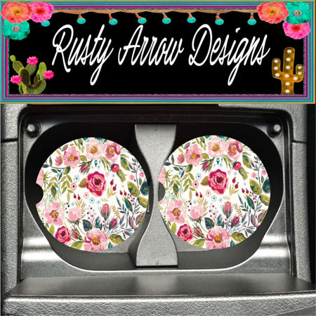 Floral Dolly Set of 2 Car Coasters