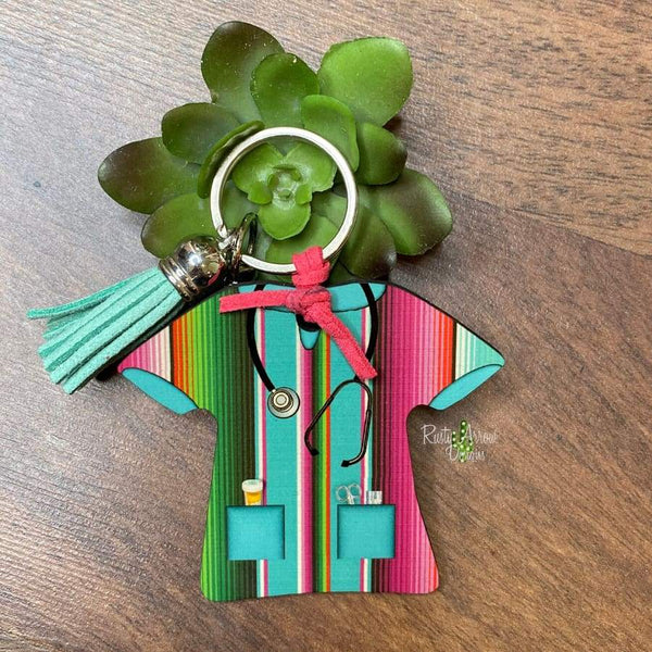 Pink and Turquoise Serape Nurse Scrub Key chain