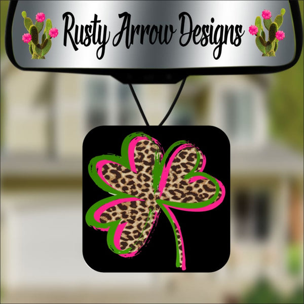 Pink Cheetah Clover Square Air Freshener - Air Freshener