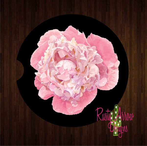 Pink Peony Set of 2 Car Coasters - Car Coasters