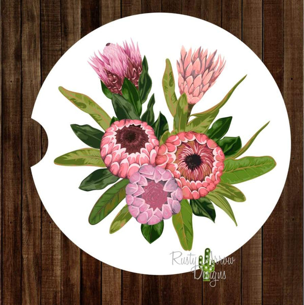 Pink Protea Set of 2 Car Coasters - Car Coasters