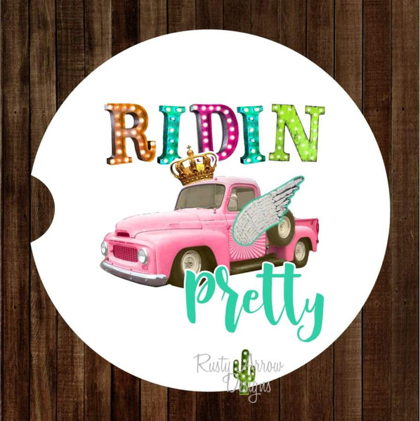 Pink Truck Ridin Pretty Set of 2 Car Coasters - Car Coasters