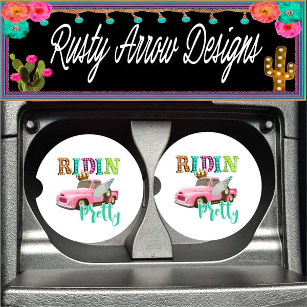 Pink Truck Ridin Pretty Set of 2 Car Coasters - Car Coasters