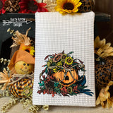 Pumpkin with Glasses Waffle Weave Tea Towel