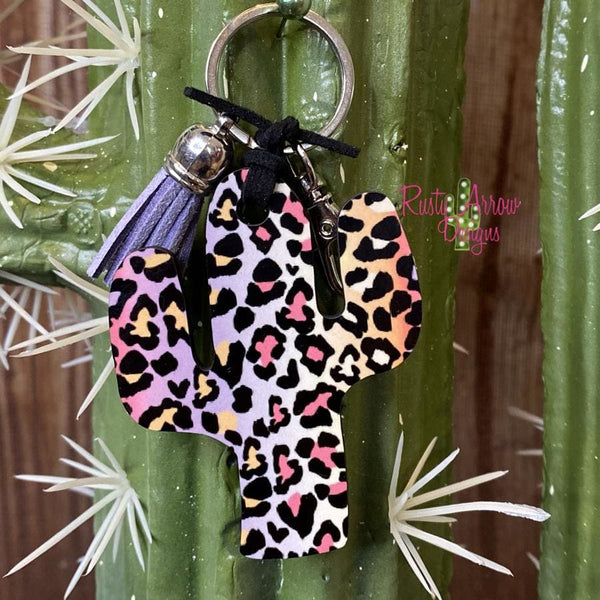 Purple Rainbow Leopard Cactus Key Chain