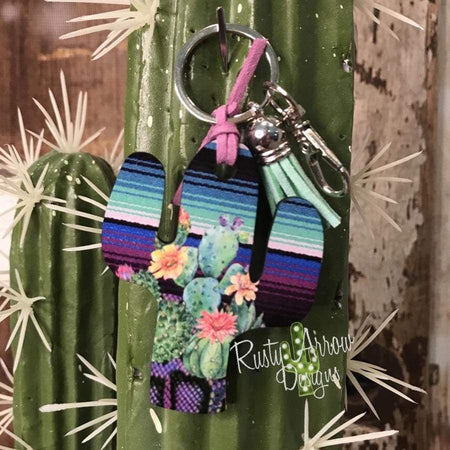 Pink Aztec Cactus Key Chain