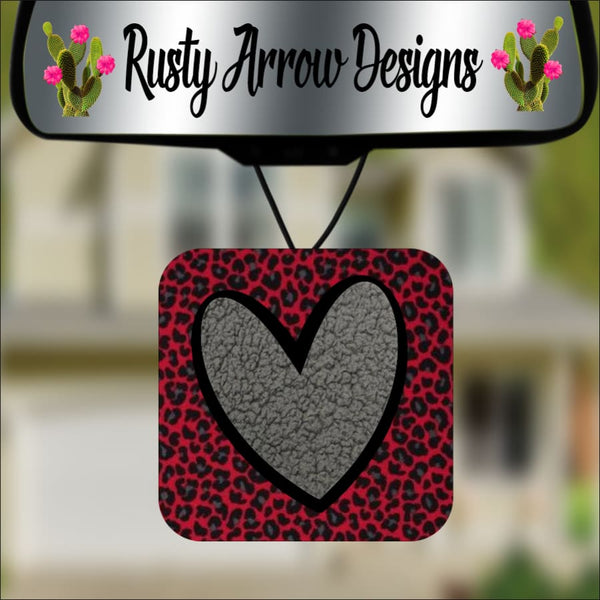 Red and Gray Cheetah Heart Square Air Freshener - Air Freshener