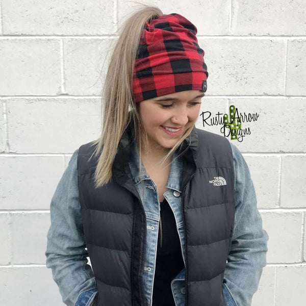 Red Buffalo Peek-A-Boo Messy Bun Beanies