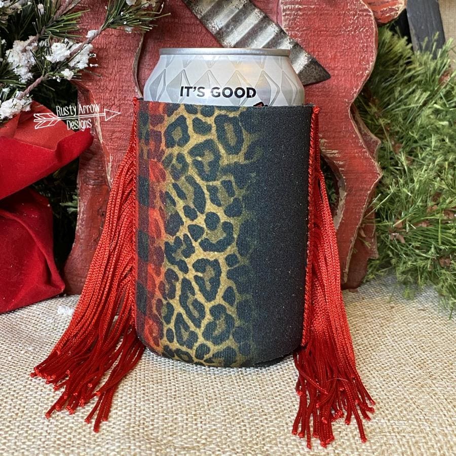Regular Buffalo and Cheetah Brush Strokes Fringe Koozie