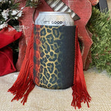 Regular Buffalo and Cheetah Brush Strokes Fringe Koozie - Koozie