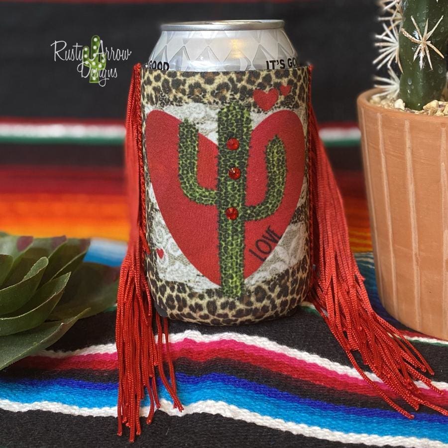 Regular Cactus Heart  Fringe Koozie