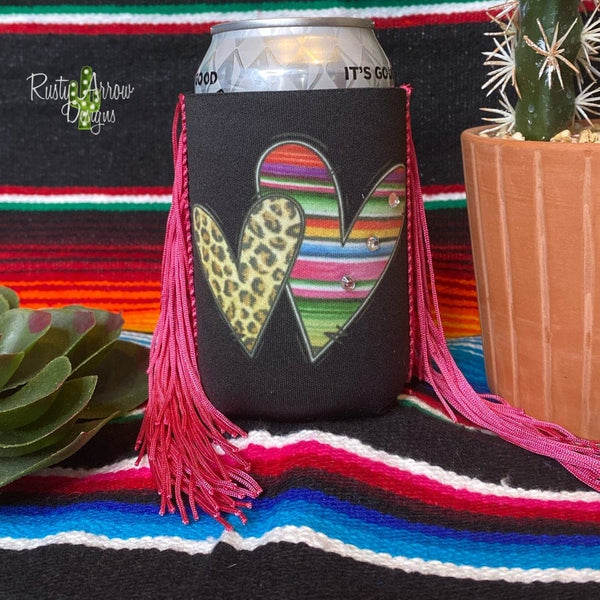 Regular Cheetah and Serape Hearts Fringe Koozie - Koozie