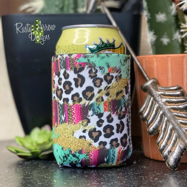 Regular Cheetah Serape and Turquoise Fringe Koozie - Koozie
